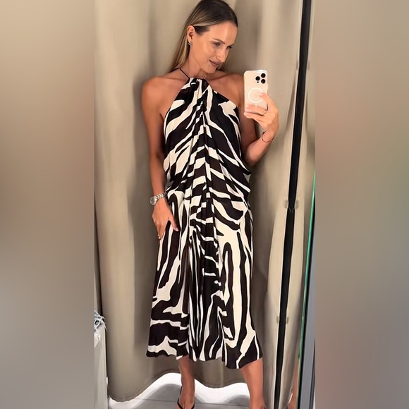 Halter Zebra-Print Maxi Dress in Black & White - Picture 3 of 6
